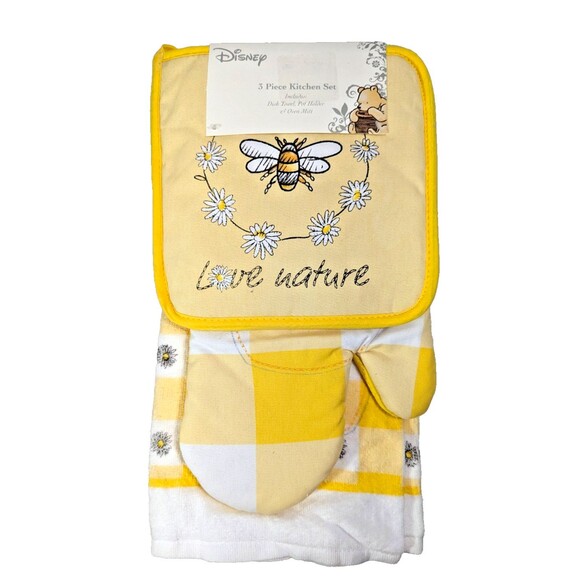 Disney Winnie the Pooh Kitchen Towel Potholder Oven Mitt Bees Honey Pot 3-Pc - Picture 1 of 10